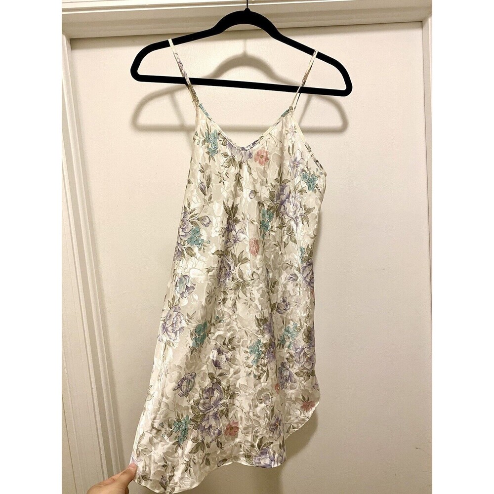 Vintage 80s Dentelle Chemise Satin Silky Floral Mini Slip Dress Small Nighty